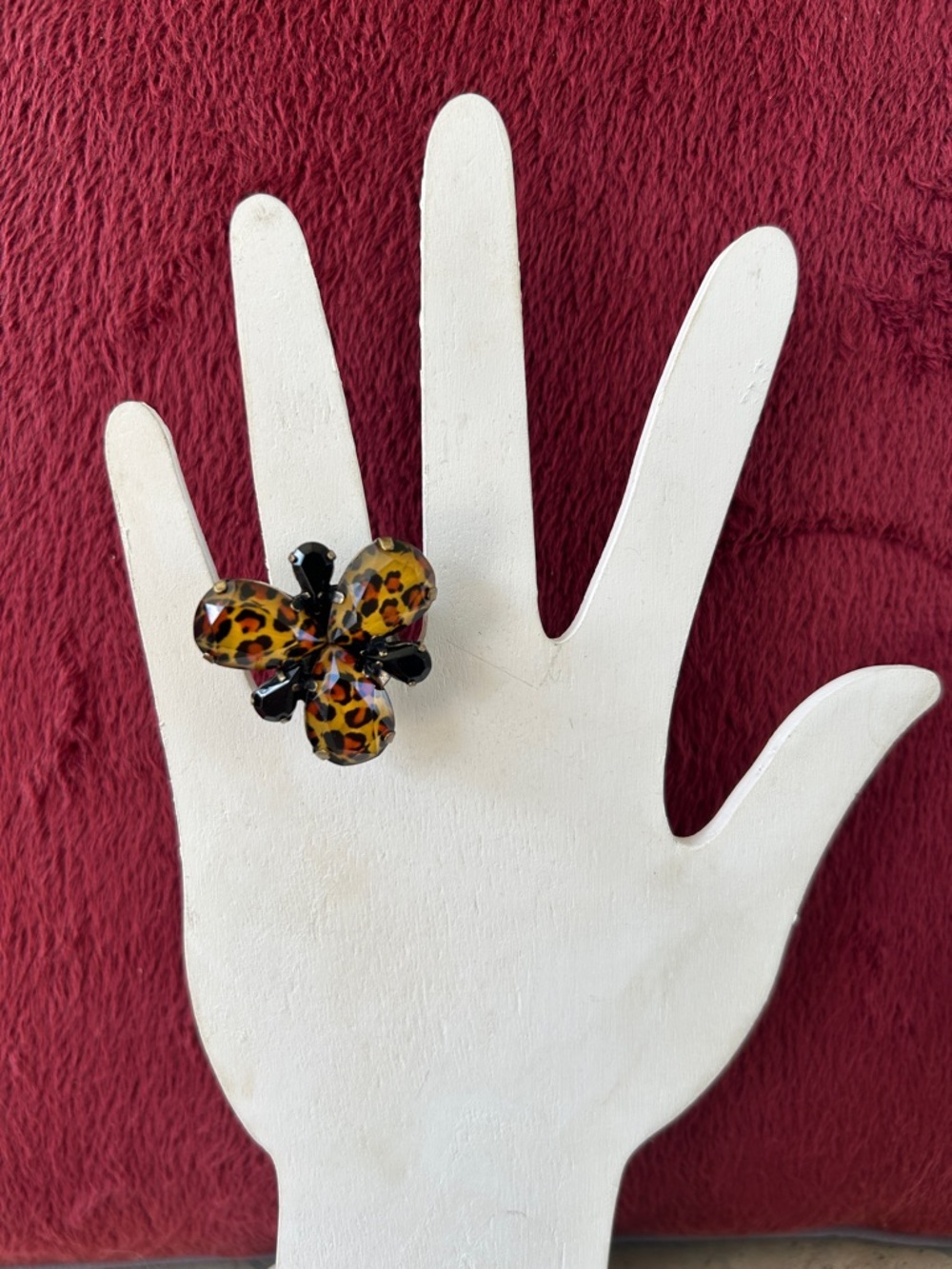Avon Adjustable Animal Print Flower Statement Ring Burnished Brass Band size 7